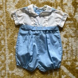 Vintage Baby Boy Jon Jon Romper Preppy Embroidered Giraffe Size 9 Months